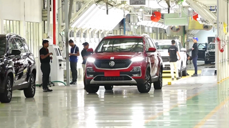 A vehicle on the assembly line at a MG Motors manufacturing plant in Halol, Gujarat. India is the world's third-largest automobile market by sales.