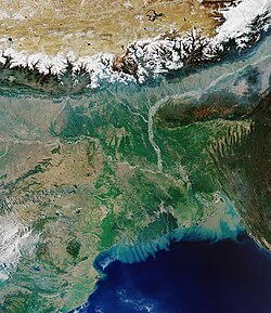 The Ganges-Brahmaputra Delta in a  Sentinel-3B image. Ganges left; Brahmaputra right.
