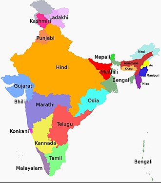 Map of India by dominant spoken native language