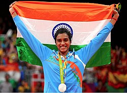 P. V. Sindhu, after winning the silver medal in Badminton at the Summer Olympics in Rio de Janeiro, August 2016