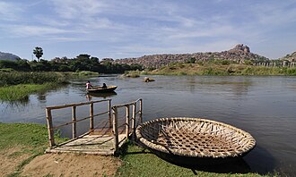 The Tungabhadra, with rocky outcrops, flows into the peninsular Krishna River.